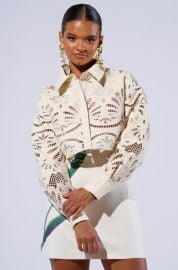 FEEL THE VIBE BUTTON DOWN FAUX LEATHER CROPPED BLOUSE AKIRA at Akira