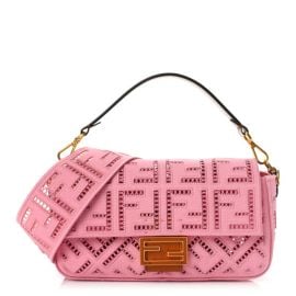 FENDI Canvas Cuoio Agata FF Ajour Embroidered Baguette Ciclamino Cuoio 1318822 FASHIONPHILE at Fashionphile