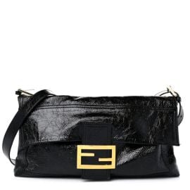 FENDI Patent Chamois Large Convertible Baguette Black 1194815 FASHIONPHILE at Fashionphile