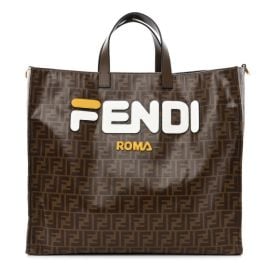 FENDI X FILA Glazed Fabric FF 1974 Mania Shopping Tote Bag Mogano Panna White 1271531 FASHIONPHILE at Fashionphile