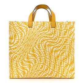 FENDI X SARAH COLEMAN Glazed Canvas Vitello King FF Vertigo Shopping Tote Bag Mimosa White 1182904 FASHIONPHILE at Fashionphile