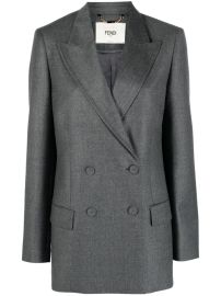 FENDI logo-embroidered double-breasted Wool Blazer - at Farfetch