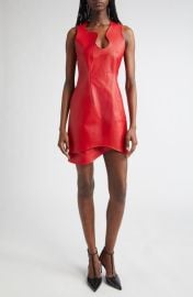 FERRAGAMO Asymmetric Leather Minidress at Nordstrom