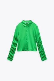 FITTED RUCHED BLOUSE - Green   United States at Zara