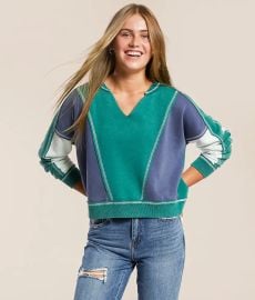 FITZ EDDI Washed Color Block Pullover - Women39s Sweatshirts in Antique Green Buckle at Buckle