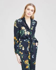 FLORAL GEORGETTE FULL SLEEVE PUSSY BOW BLOUSE at Lela Rose