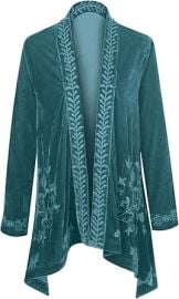 FLORIANA Womens Embroidered Kimono Cardigan Velvet Blazer Open Front Kimono Top at Womens Clothing store at Amazon