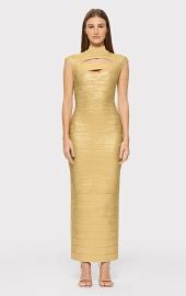 FOIL CAP SLEEVE CUT-OUT GOWN HERV LGER at Herve Leger
