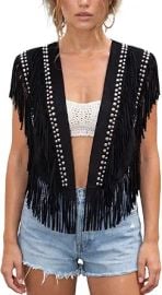 FOMOYUU Women's Fringe Cowgirl Vest Studded Suede 70S Hippie Tassel Vest Vintage Country Concert Western Jacket Outfits at Amazon