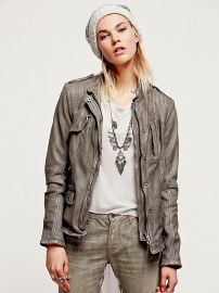 FP Collection Cool Grey Rumpled Leather Blazer in Cool Grey at Free People