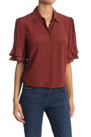 FRAME   Ruffle Sleeve Silk Collared Top   Nordstrom Rack at Nordstrom Rack