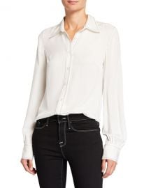 FRAME 70s Contrast-Stitch Silk Shirt at Neiman Marcus