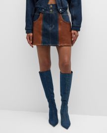 FRAME Atelier Denim and Leather Mini Skirt at Neiman Marcus