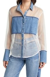 FRAME Atelier Sheer Insert Denim Button-Up Shirt at Nordstrom