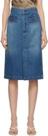 FRAME Blue The Vent Front Denim Midi Skirt SSENSE at ssense