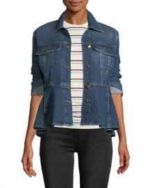 FRAME Button-Front Flounce Denim Jacket at Neiman Marcus