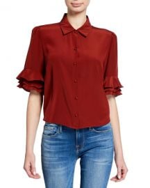 FRAME Button-Front Ruffle Sleeve Crop Top at Neiman Marcus