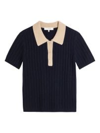 FRAME Button Ribbed Polo Top Blue at Farfetch