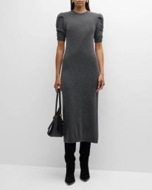 FRAME Cashmere Ruched-Sleeve Dress at Neiman Marcus
