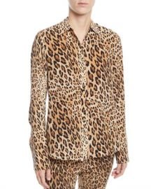 FRAME Cheetah-Print Button-Front Silk Top w  Long Cuffs at Neiman Marcus