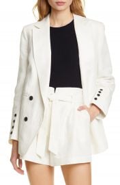 FRAME Double Breasted Linen  amp  Cotton Boyfriend Blazer   Nordstrom at Nordstrom