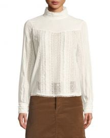 FRAME Embroidered Lace High-Neck Blouse at Neiman Marcus