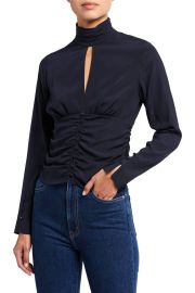 FRAME Felicity High-Neck Stretch Silk Keyhole Top at Neiman Marcus