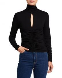 FRAME Felicity Long-Sleeve Jersey Knit Keyhole Top at Neiman Marcus