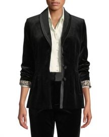 FRAME Fitted Velvet Button-Front Blazer Jacket at Neiman Marcus