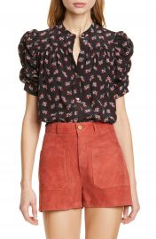 FRAME Floral Ruched Sleeve Silk Blouse   Nordstrom at Nordstrom