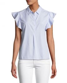 FRAME Flounce Popover Button-Front Cotton Shirt at Neiman Marcus