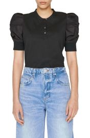 FRAME Frankie Puff Sleeve Organic Cotton Henley Top at Nordstrom