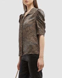 FRAME Gilian Animal-Print Silk Puff-Sleeve Top at Neiman Marcus