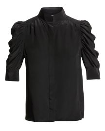 FRAME Gillian Silk Collared Puff-Sleeve Top at Neiman Marcus