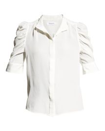 FRAME Gillian Silk Collared Puff-Sleeve Top at Neiman Marcus