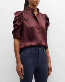 FRAME Gillian Silk Ruched Sleeve Top at Neiman Marcus