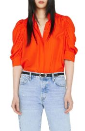 FRAME Gillian Three-Quarter Sleeve Silk Button-Up Shirt at Nordstrom