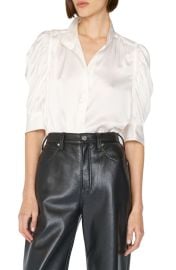 FRAME Gillian Three-Quarter Sleeve Silk Button-Up Shirt at Nordstrom