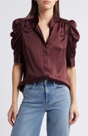 FRAME Gillian Three-Quarter Sleeve Silk Button-Up Shirt at Nordstrom