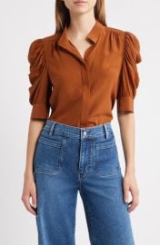 FRAME Gillian Three-Quarter Sleeve Silk Button-Up Shirt at Nordstrom