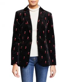 FRAME Heart-Embroidered Velvet Classic Blazer at Neiman Marcus