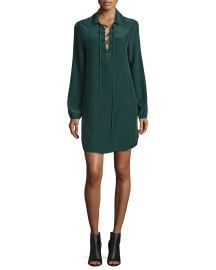 FRAME Lace-Up Silk Shirtdress  Spruce at Neiman Marcus