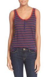 FRAME Le Nautical Henley Linen Tank in Navy Red at Nordstrom