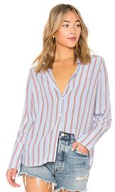 FRAME Long Cuff PJ Blouse in Shirting Blue Multi from Revolve com at Revolve