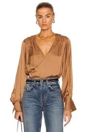 FRAME Long Sleeve Crossover Top in Bronze  FWRD at Forward