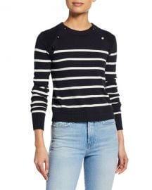 FRAME Mariner Stripe Cotton Sweater w  Button Detailing at Neiman Marcus