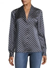 FRAME Mini Paisley Shawl-Collar Satin Blouse   Neiman Marcus at Neiman Marcus