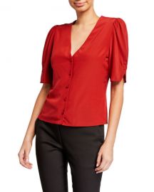 FRAME Olivia V-Neck Button-Front Silk Top at Neiman Marcus