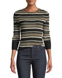 FRAME Panel-Stripe Metallic Ribbed Pullover Sweater at Neiman Marcus