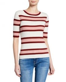 FRAME Panel Stripe Ribbed Short-Sleeve Sweater at Neiman Marcus